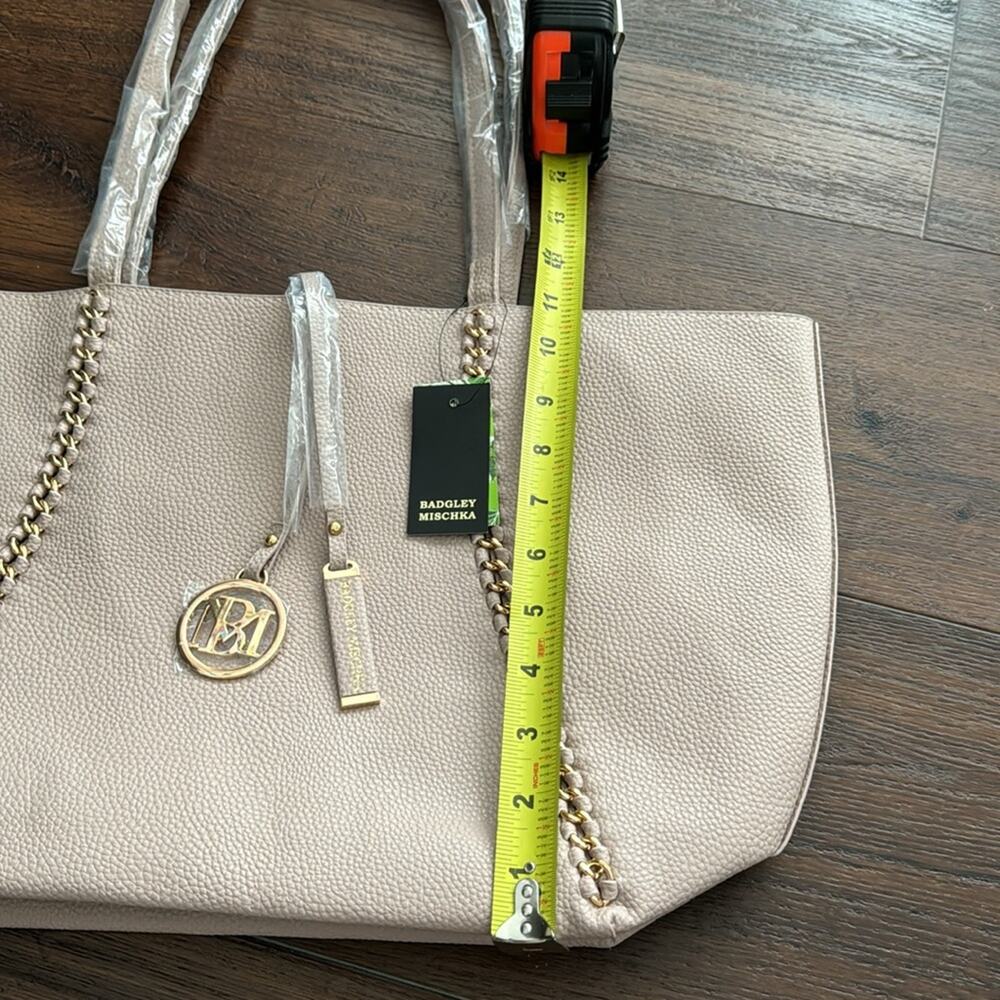Badgley Mischka NWT Decorative Chain Tote in Taupe color and gold hardware. - Picture 9 of 10